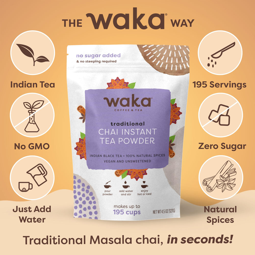 Waka Coffee close-up of fine chai powder texture highlighting real spices