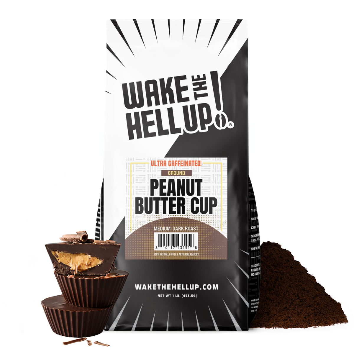 Wake The Hell Up! front packaging showing 1lb bag and bold branding, energizing start