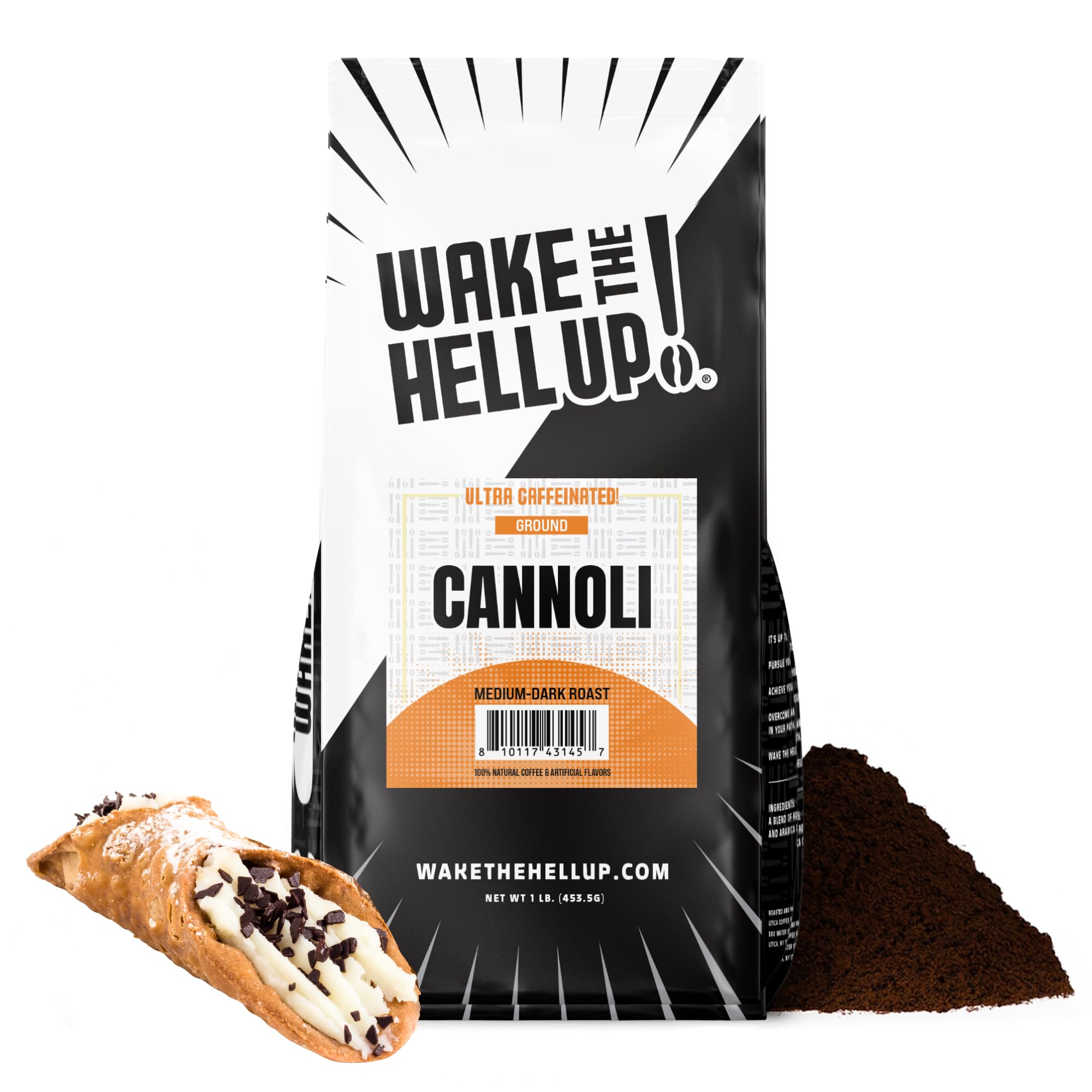Wake The Hell Up! front packaging showing 1 lb bag and bold branding for grab-and-go energy