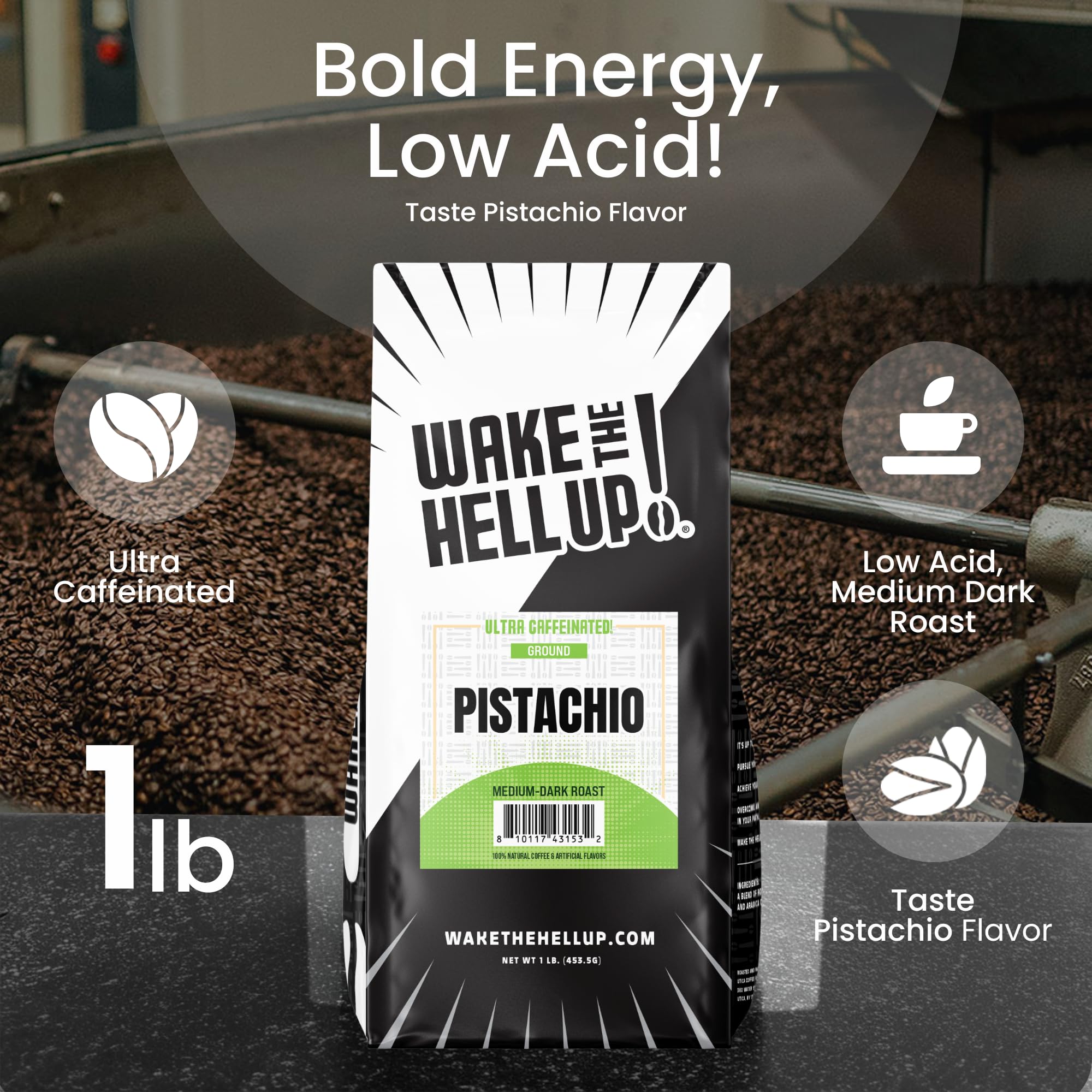 Wake The Hell Up! close-up of ground coffee texture highlighting medium-dark roast depth