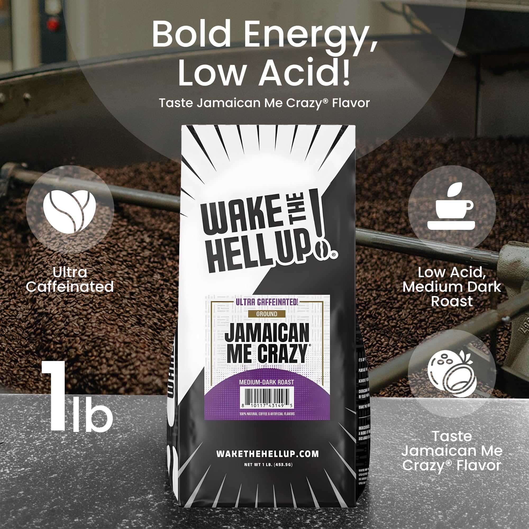 Wake The Hell Up! close-up of ground coffee texture highlighting rich grind and roast for fuller flavor
