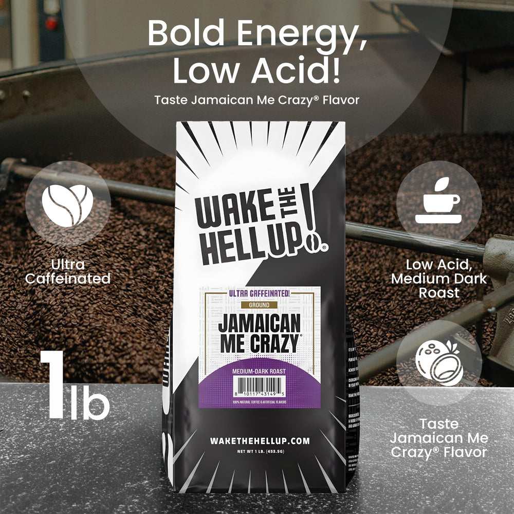 Wake The Hell Up! close-up of ground coffee texture highlighting rich grind and roast for fuller flavor