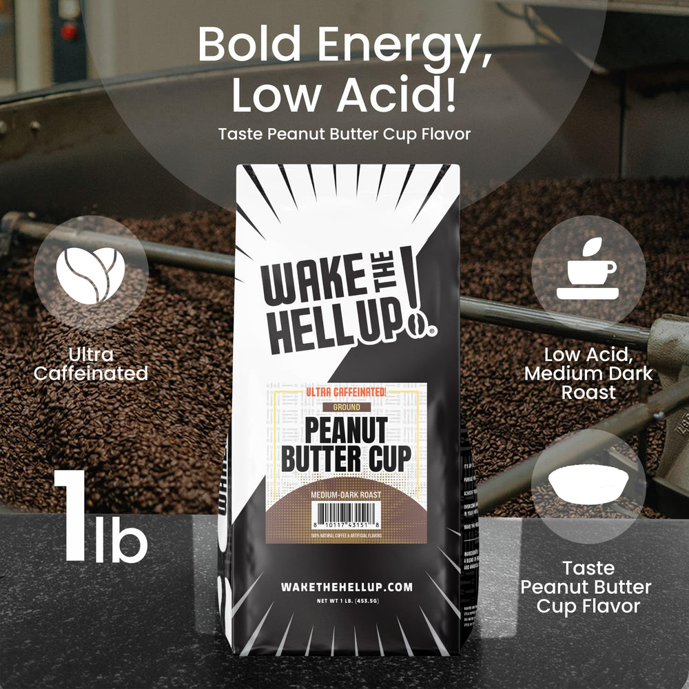 Wake The Hell Up! close-up of ground coffee texture highlighting roast and aroma benefits