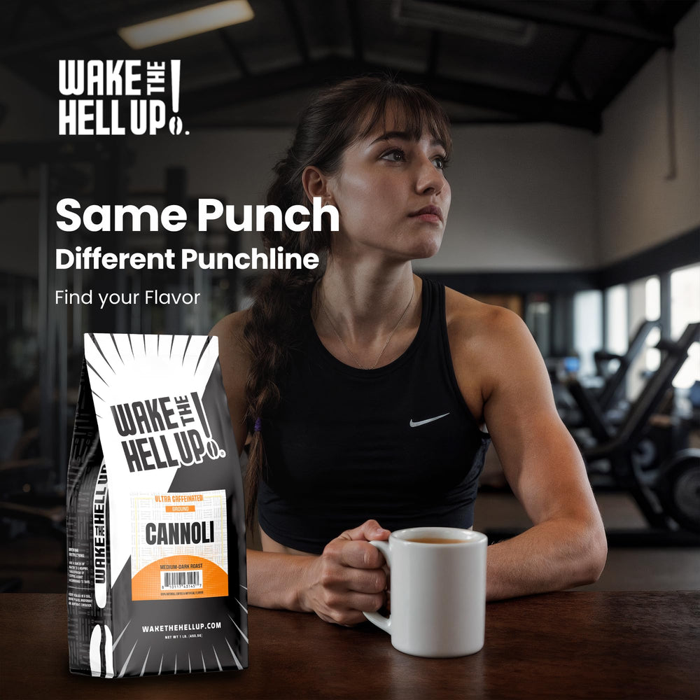 Wake The Hell Up! label with origin map noting Colombia Brazil Mexico bean sources