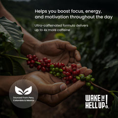 Wake The Hell Up! bag label showing origins Colombia Brazil Mexico and roast level clarity