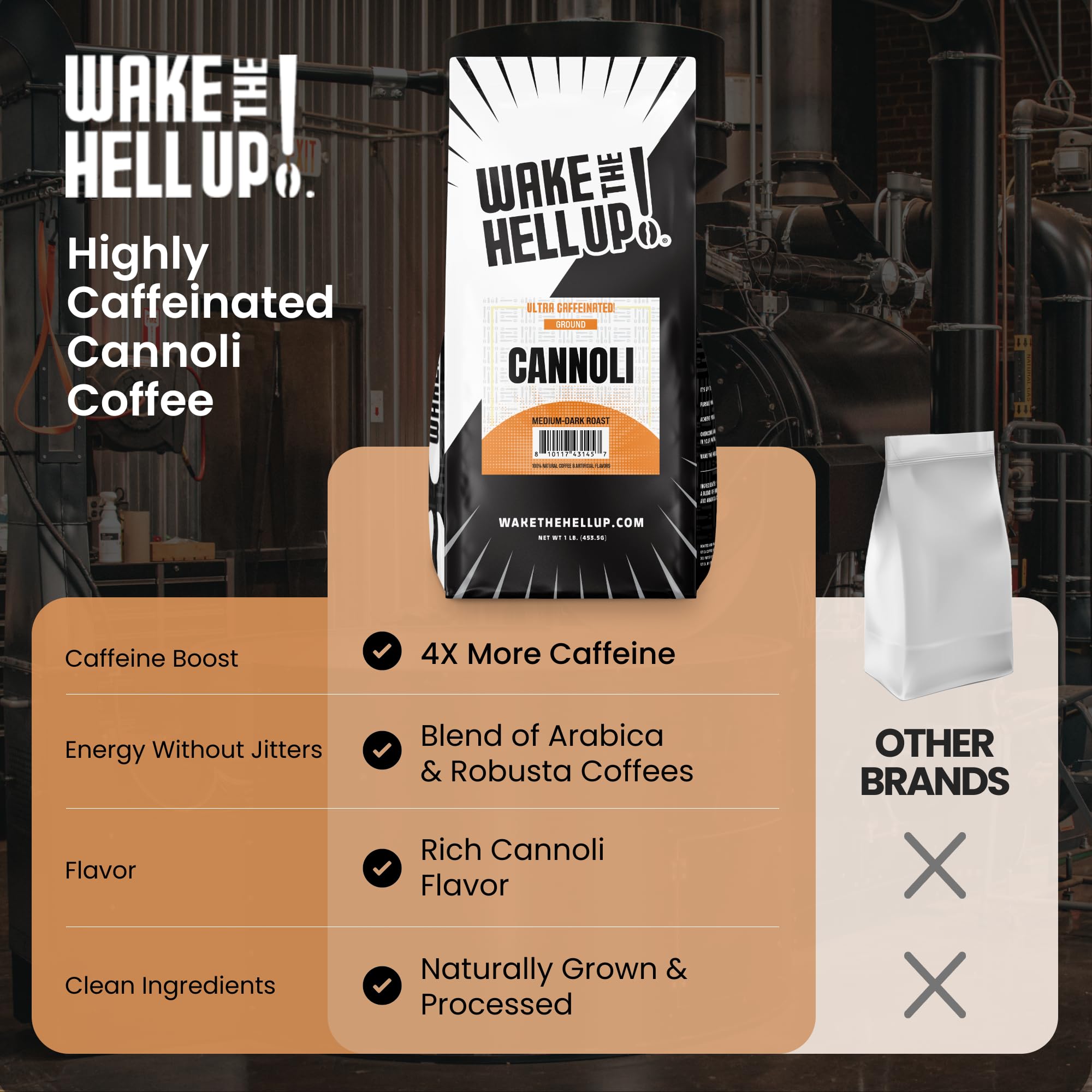 Wake The Hell Up! measuring scoop on scale illustrating portion control and strong caffeine