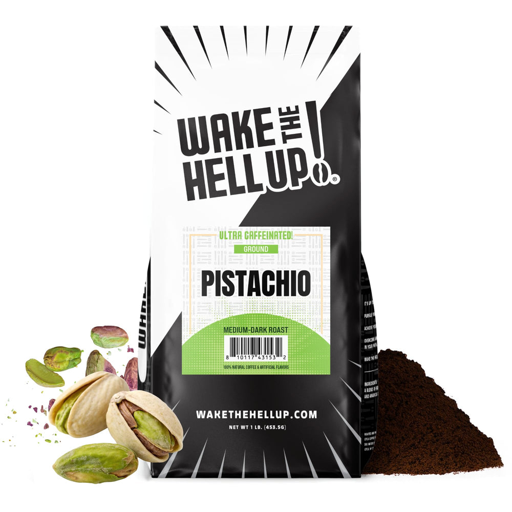 Wake The Hell Up! front packaging showing 1lb bag and brand logo for bold energy