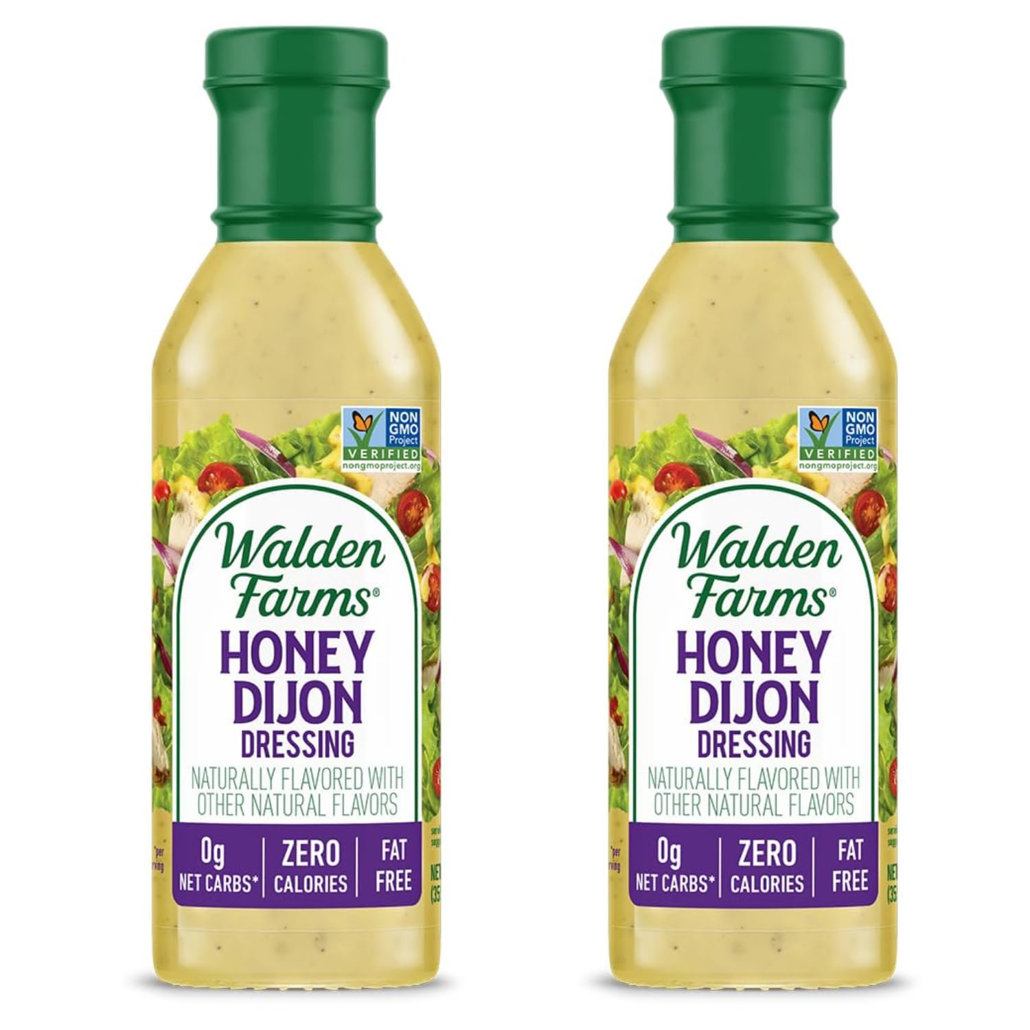 Walden Farms front view of two bottles showing packaging and zero-calorie benefit