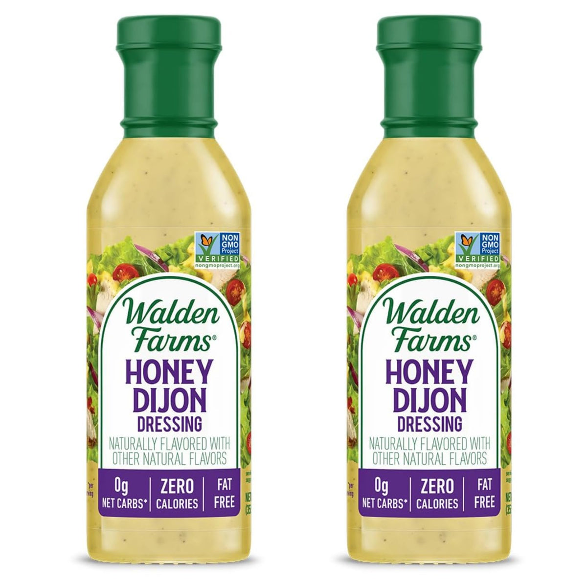 Walden Farms front view of two bottles showing packaging and zero-calorie benefit