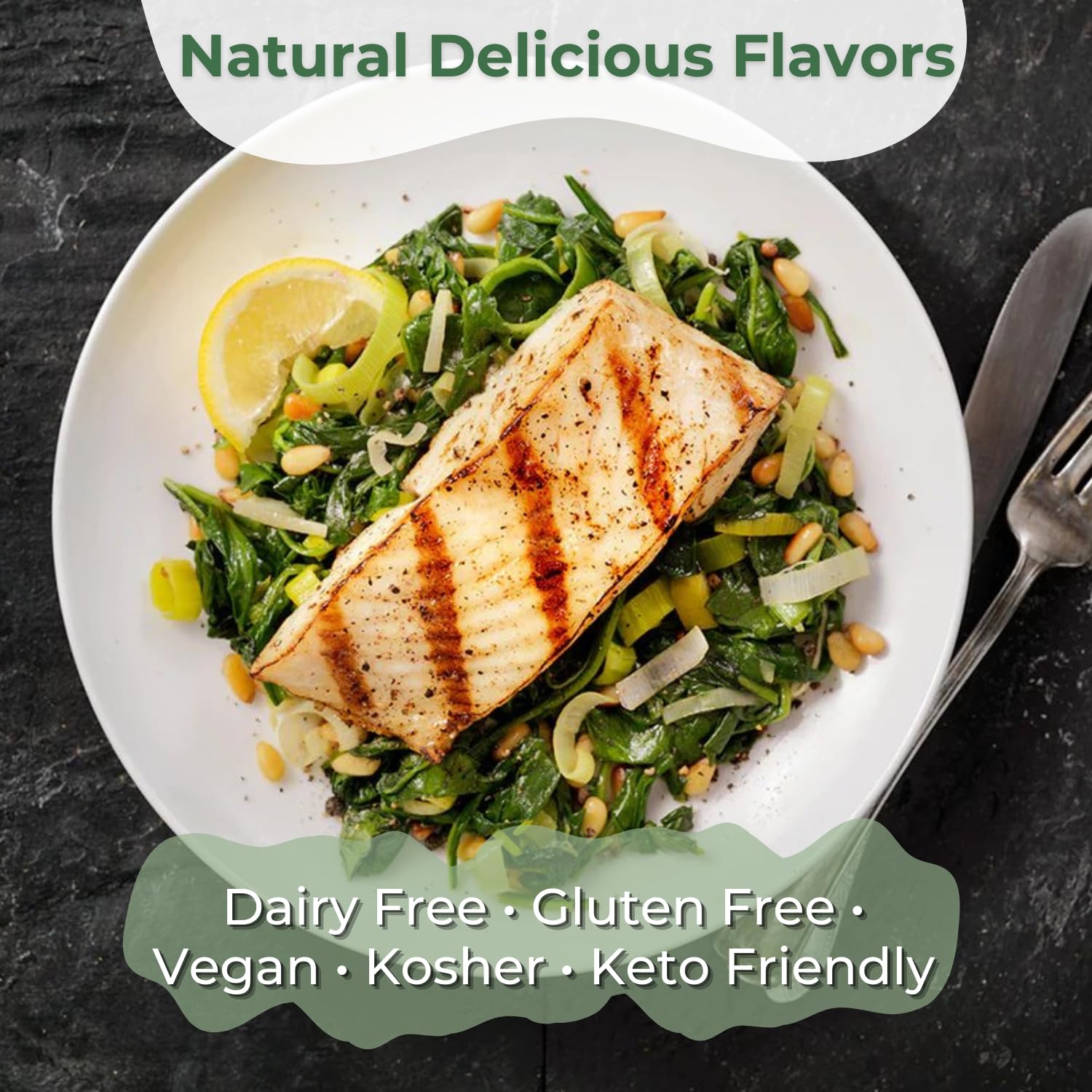 Walden Farms dressing on leafy salad adding tangy-sweet flavor benefit