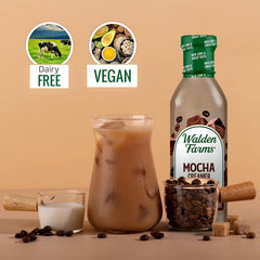 Walden Farms mocha bottle in hand to show scale and portability for convenience