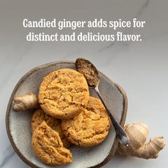 Walkers visible stem ginger pieces embedded in cookie for natural spice and chew