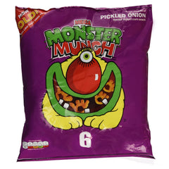 Walkers MEGA Monster Munch front packaging showing six-pack convenience and bold flavour