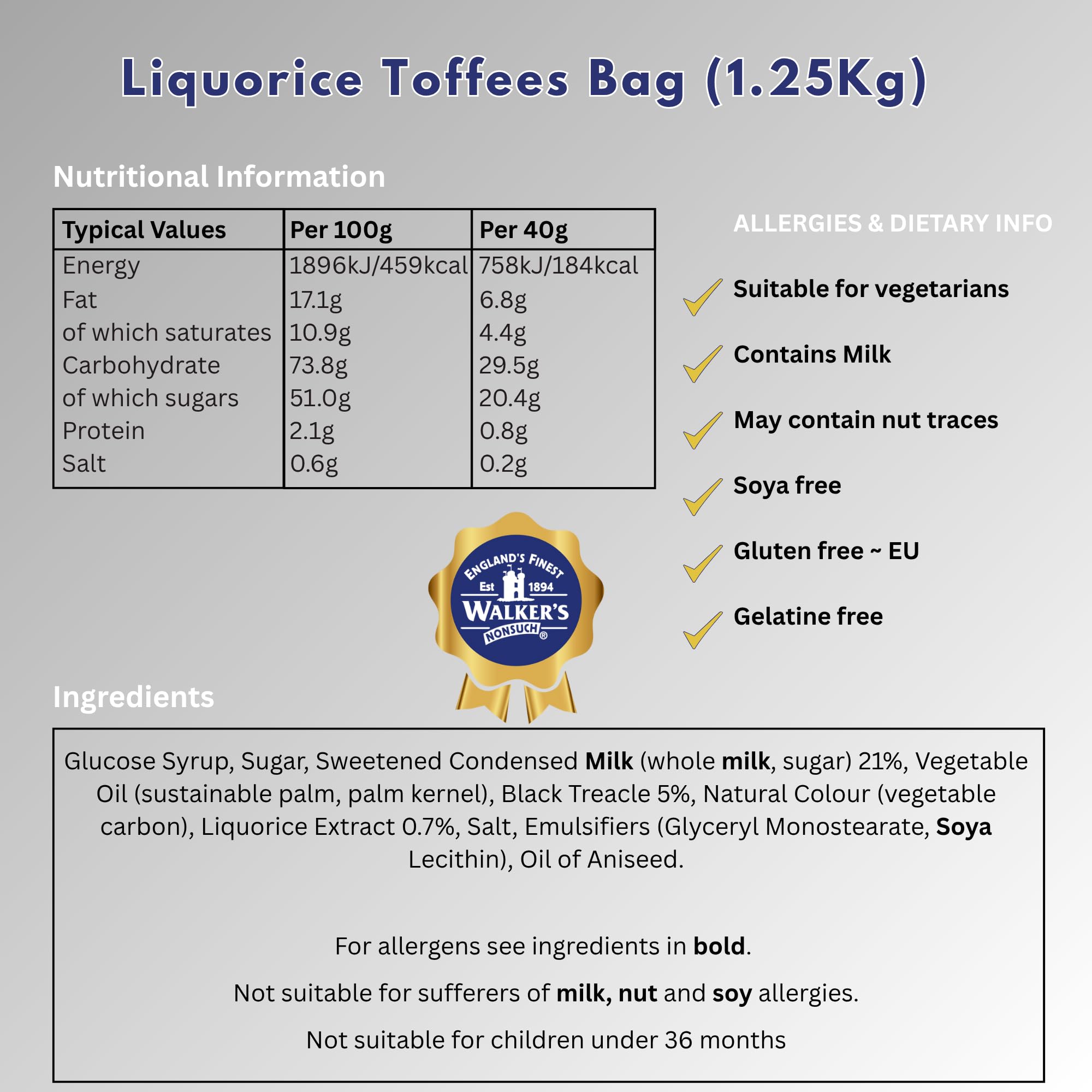 Walkers' Nonsuch ingredient label close-up showing quality sourcing