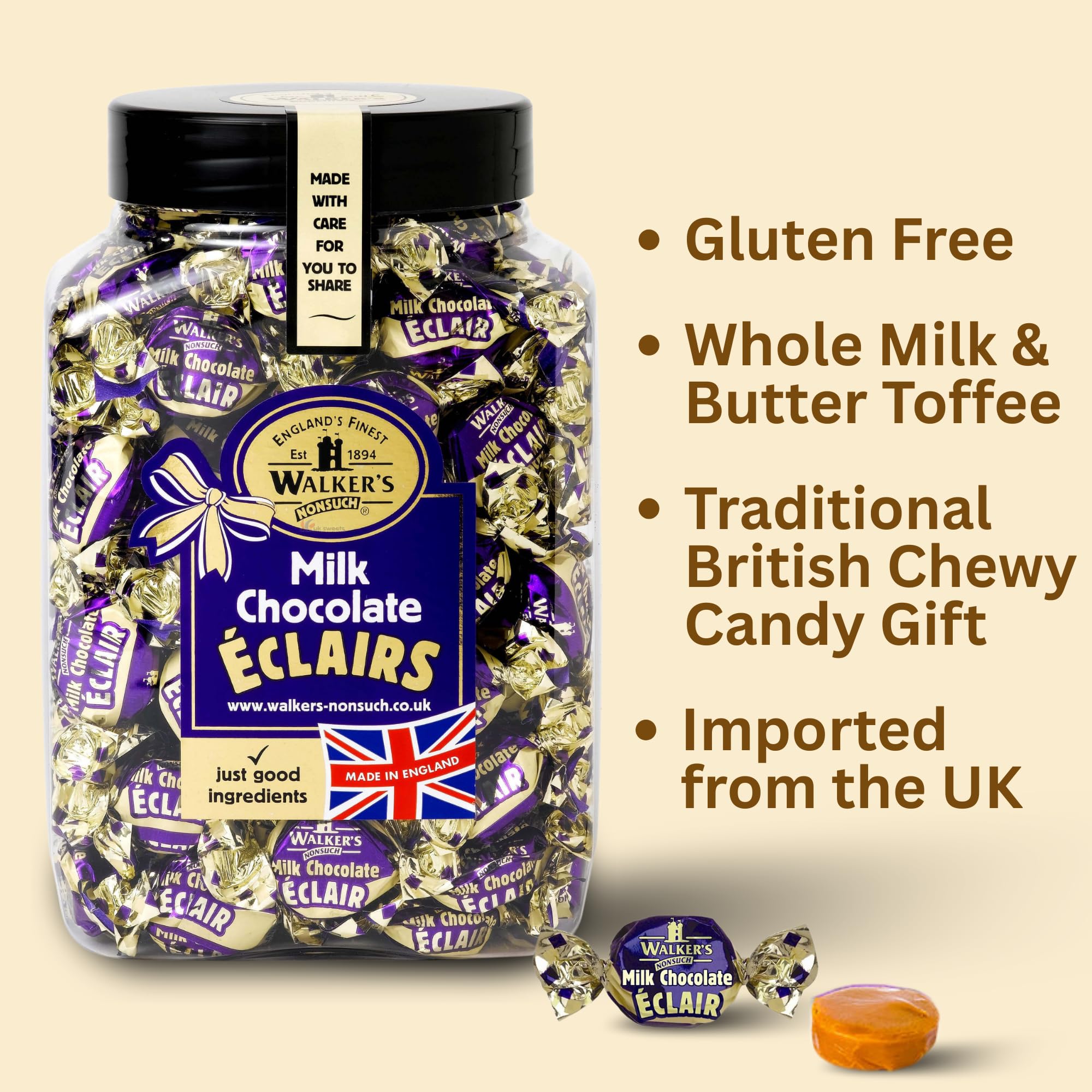Walkers' Nonsuch open jar with resealable lid showing airtight storage convenience