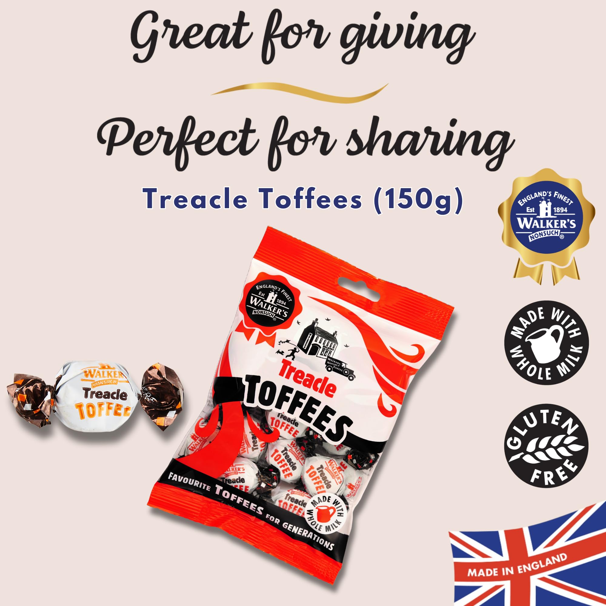 Walkers' Nonsuch unwrapped toffee bar close-up highlighting chewy texture and flavor