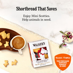 Walkers Scottie box side view with open lid displaying inner packed cookies easily accessed