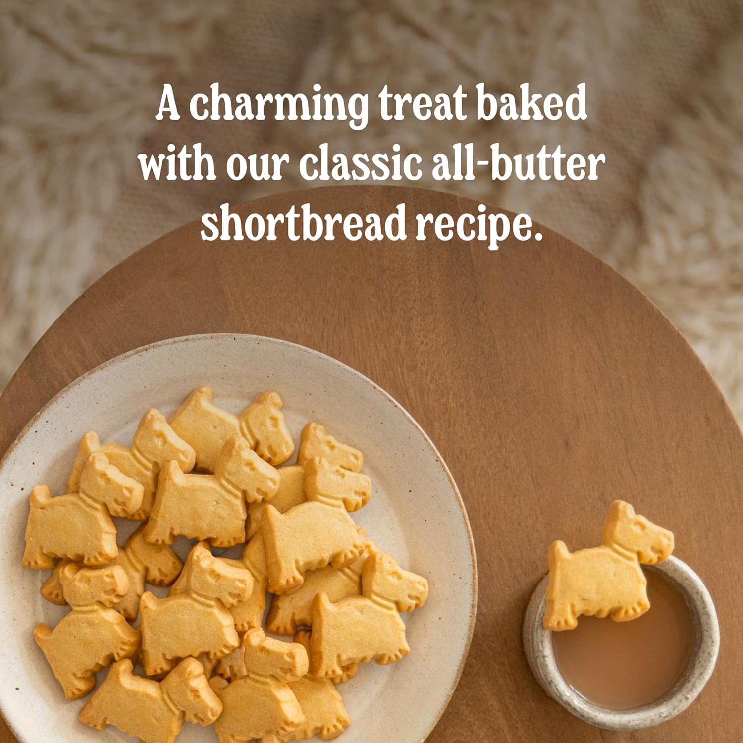 Walker's Scottie cookies stacked to show shape and buttery appeal