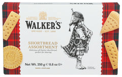 Walkers tin front view showing brand and assorted shortbread selection benefit