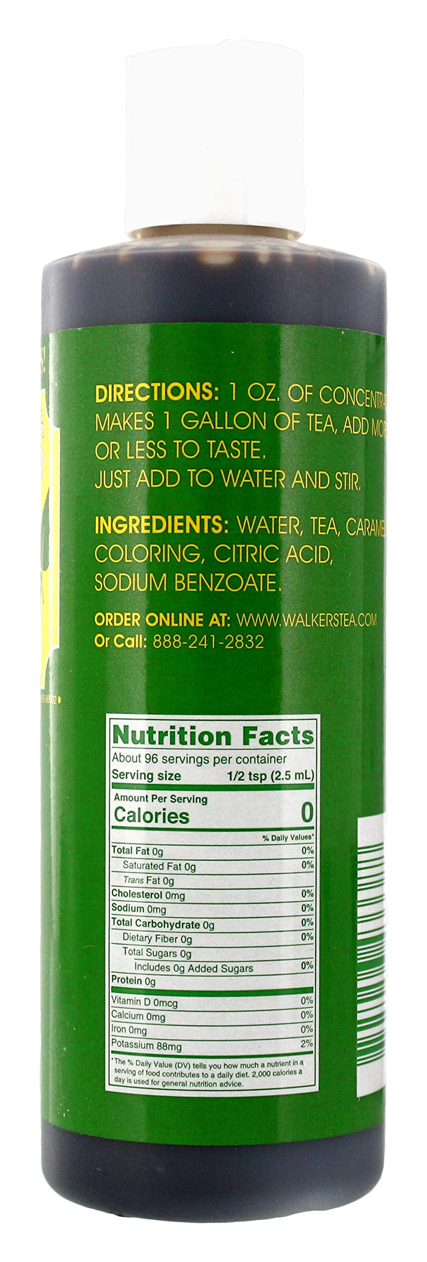 Walker's Tea decaffeinated concentrate pouring close-up into glass, shows concentrated texture for easy mixing