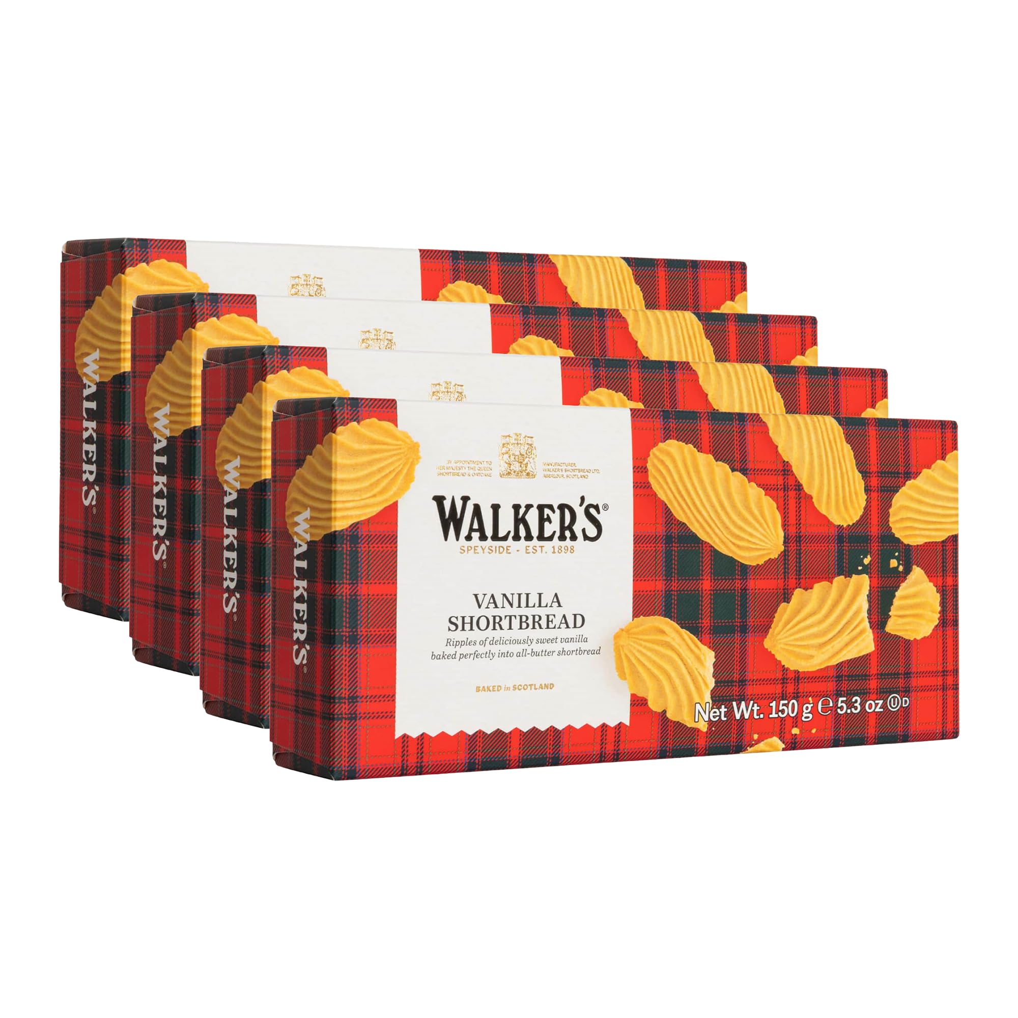 Walkers front box showing vanilla shortbread, classic tartan, gift-ready