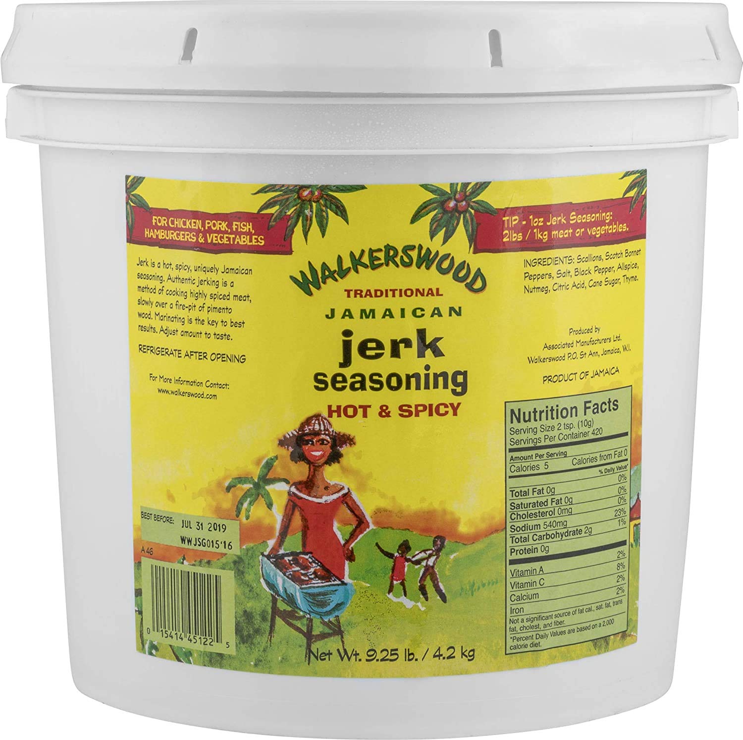 WALKERSWOOD front label on 128 fl oz bottle showing authentic jerk seasoning benefit