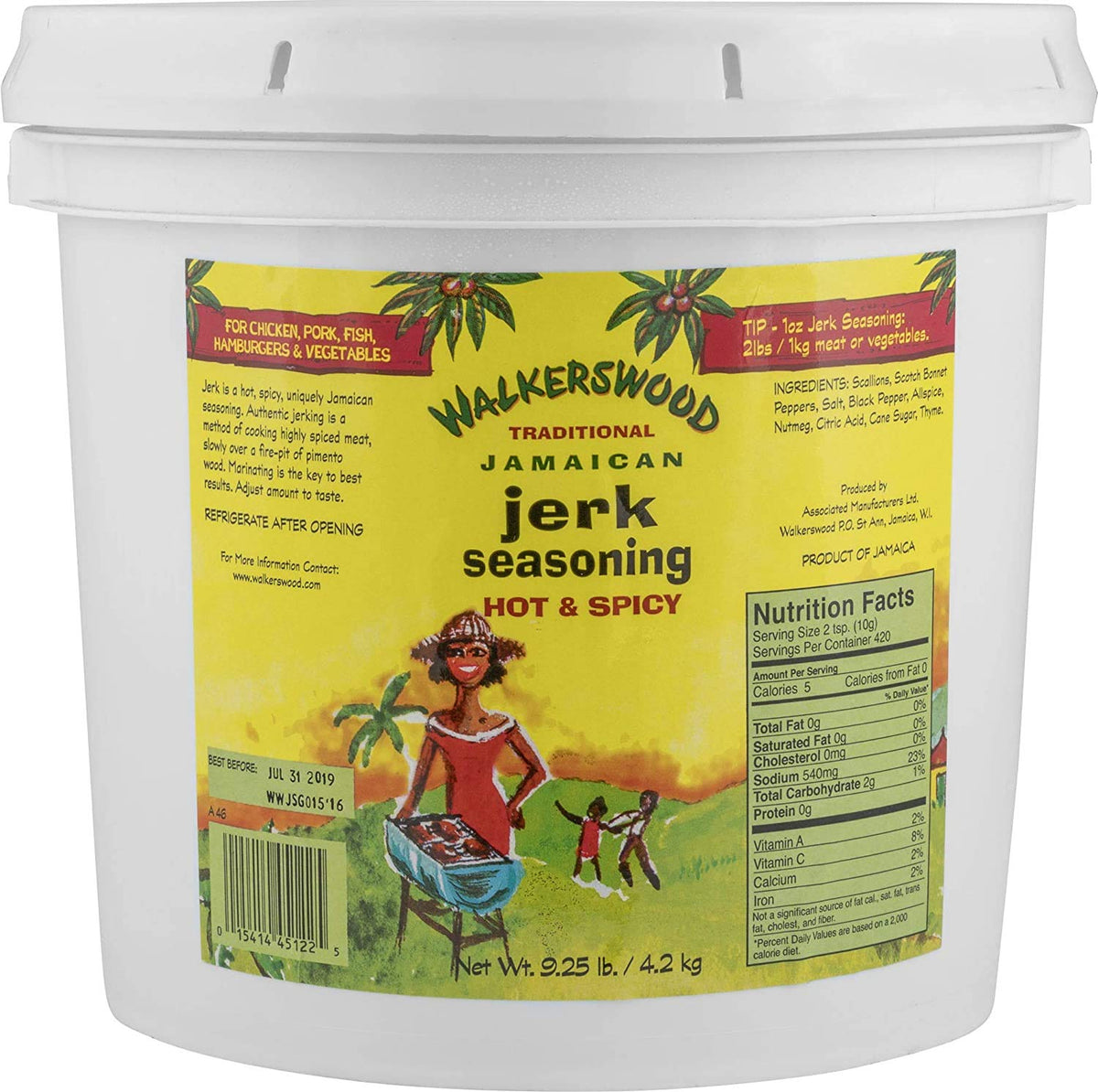 WALKERSWOOD front label on 128 fl oz bottle showing authentic jerk seasoning benefit