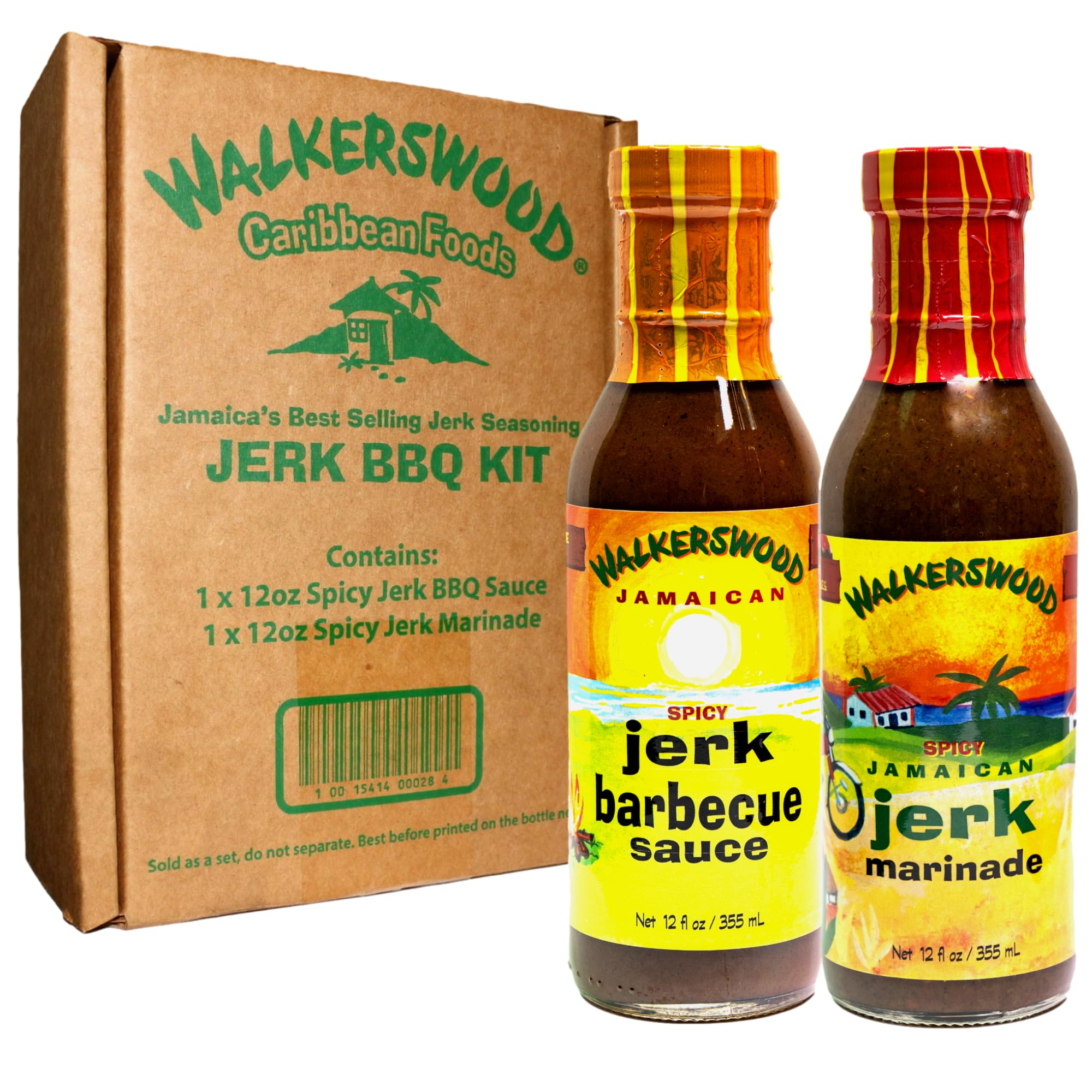 Walkerswood front packaging showing both jerk BBQ sauce and marinade with bold branding benefit