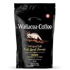 Wallacea Coffee front packaging showing wild Kopi Luwak benefits and origin