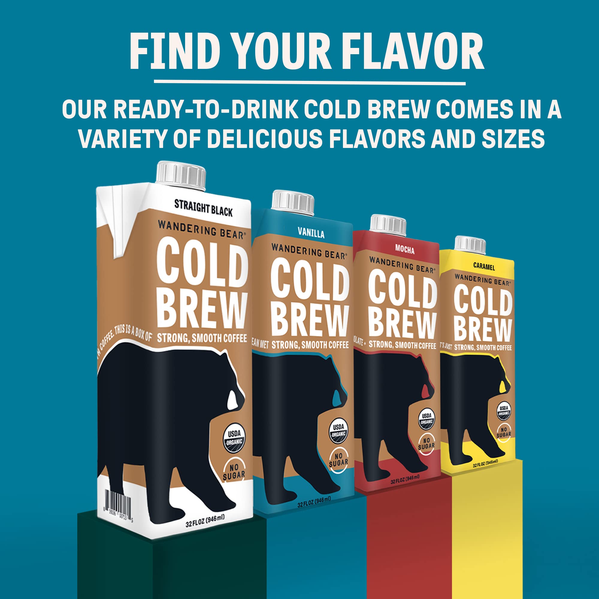 wandering bear carton next to a coffee cup showing 32 fl oz size for portion perspective
