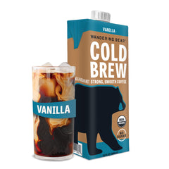 wandering bear front packaging 32 fl oz carton showing brand and vanilla flavor, convenient storage