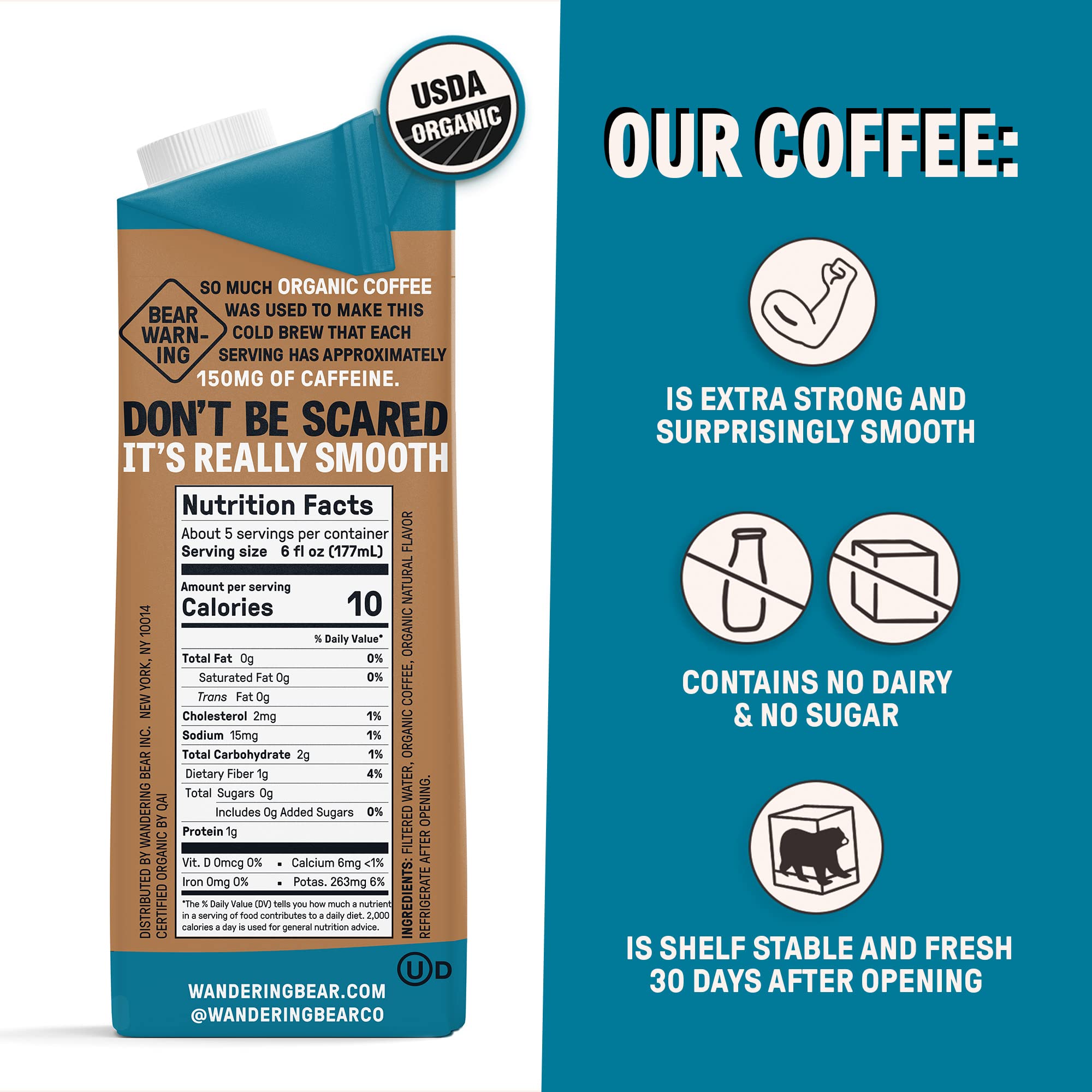 wandering bear spout and cap detail on carton for easy pouring and mess-free serving