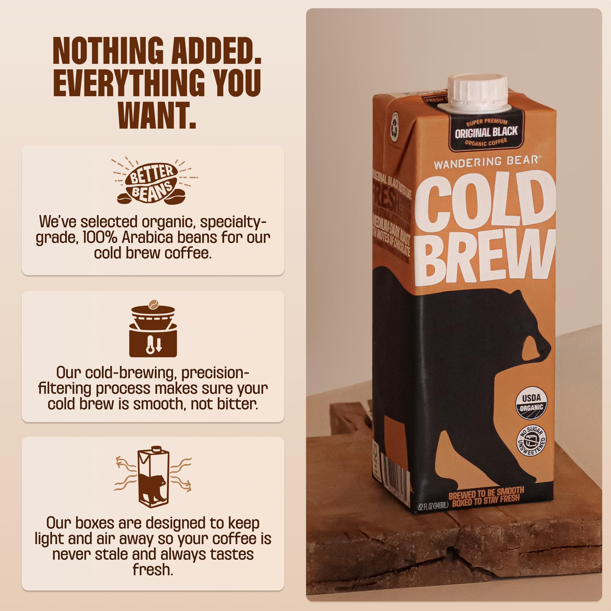 Wandering Bear label close-up highlighting organic espresso roast information and trust