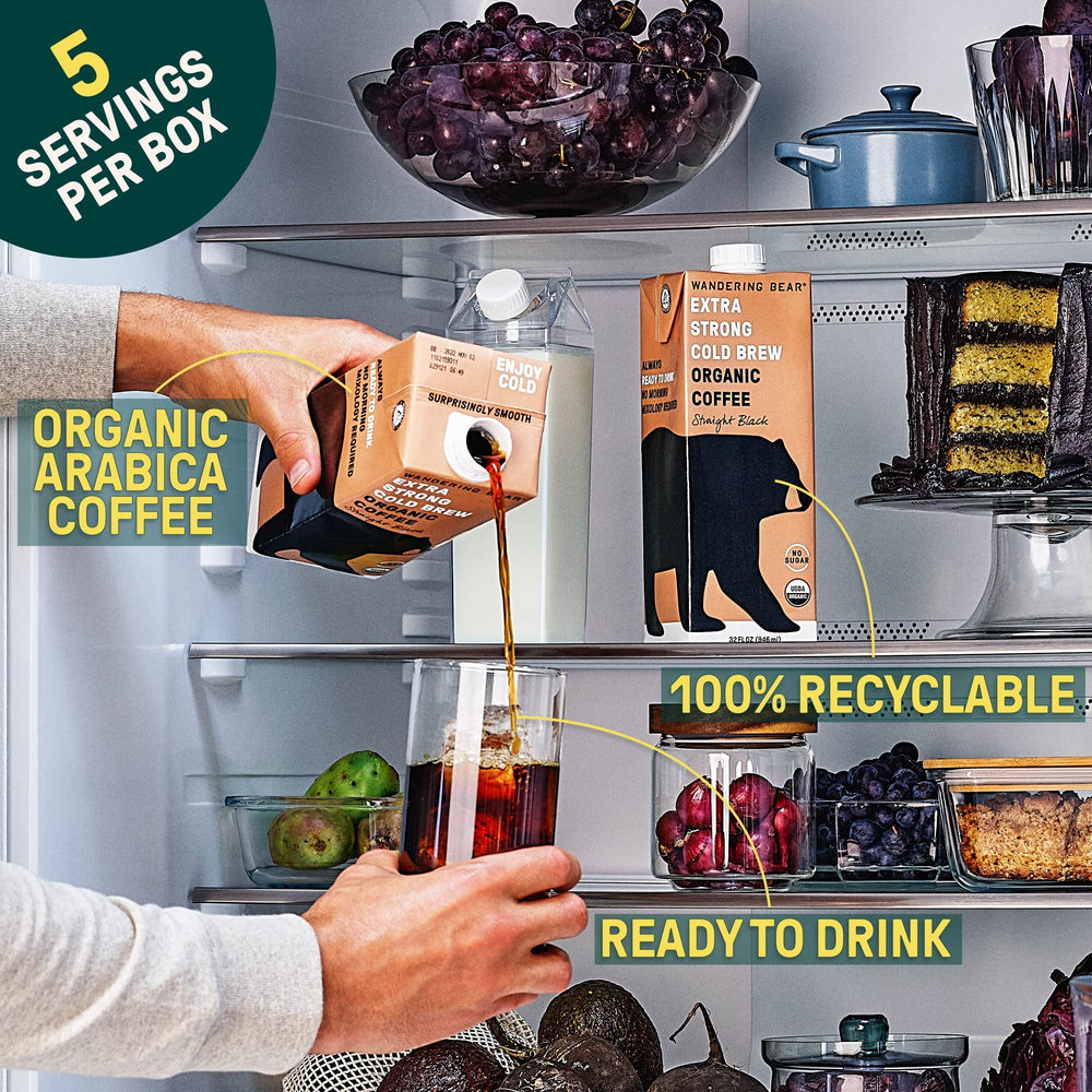Wandering Bear 32 fl oz carton held in hand showing size and single-serve yield