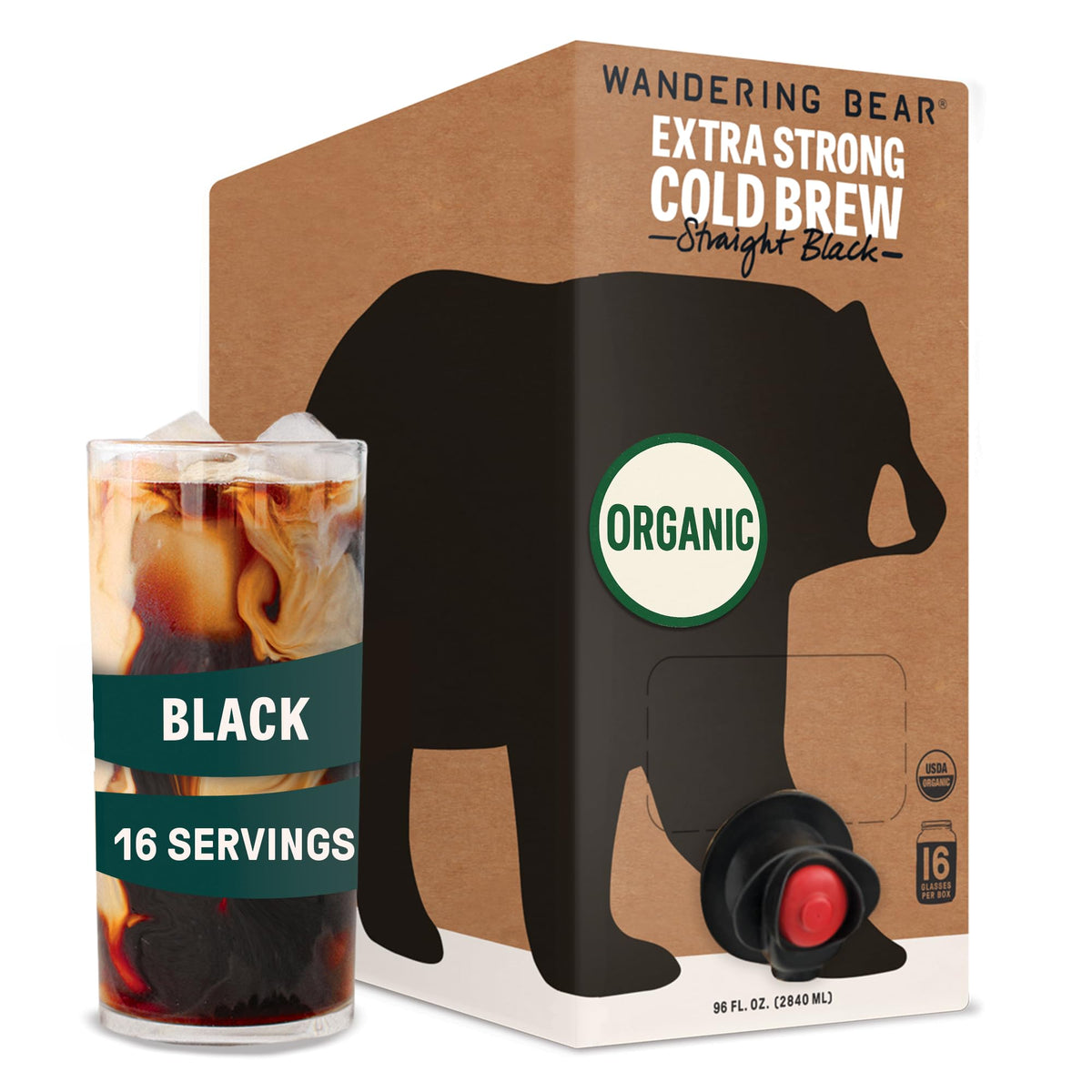 Wandering Bear front packaging showing 96oz tap box and branding convenience