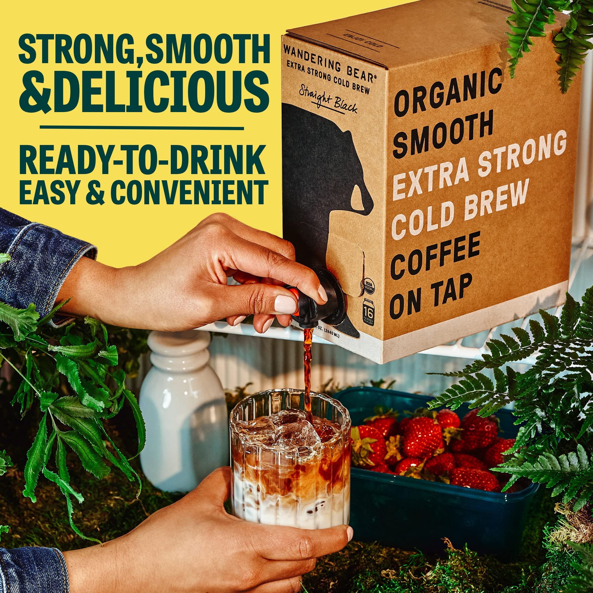 Wandering Bear box being used to refill a pitcher for multiple servings