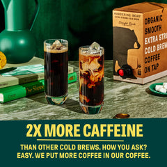 Wandering Bear pouring straight black cold brew over ice for bold refreshment