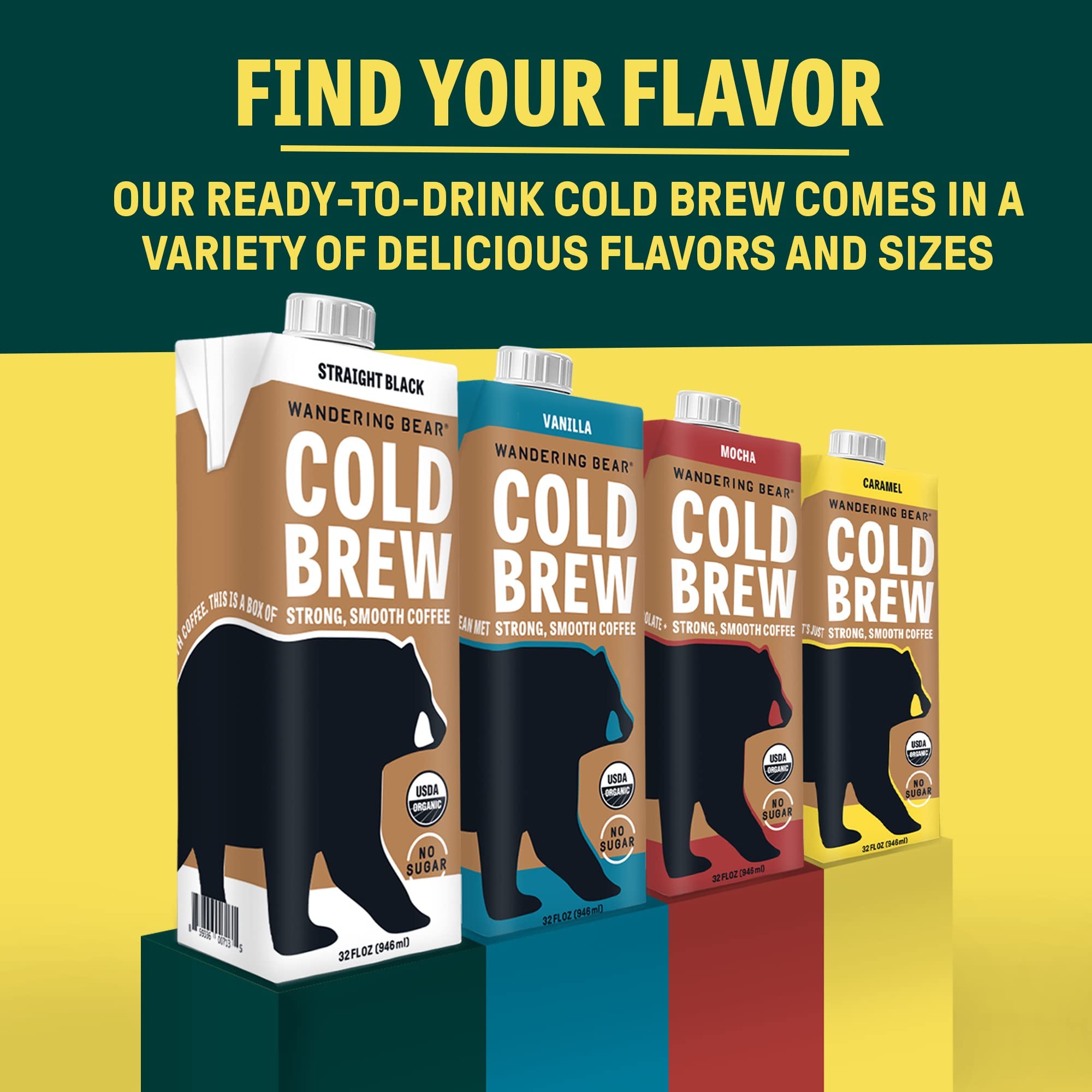 Wandering Bear 32 fl oz carton next to a hand for scale and portion clarity