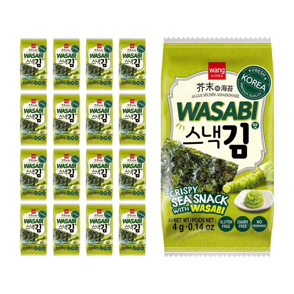Wang front packaging showing wasabi seaweed snack and bold flavor