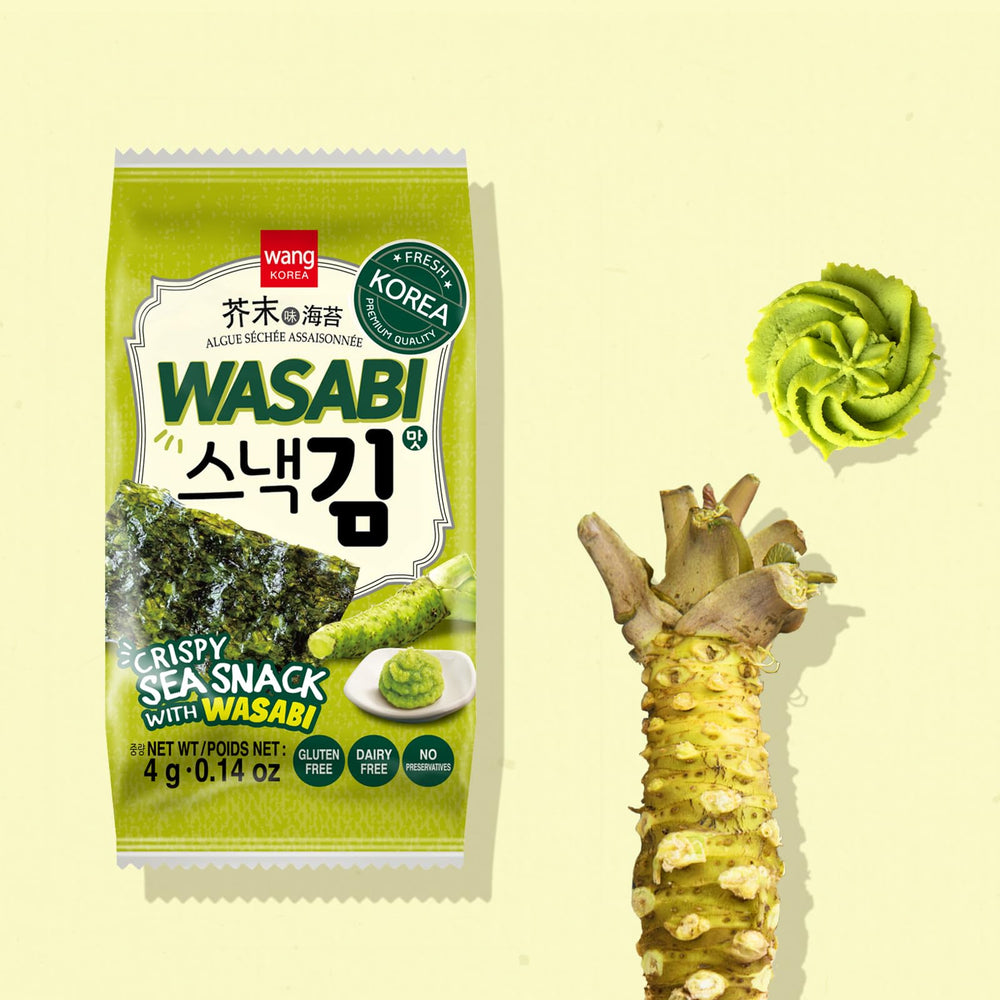 Wang single-serve pack opened to show crisp roasted seaweed sheet