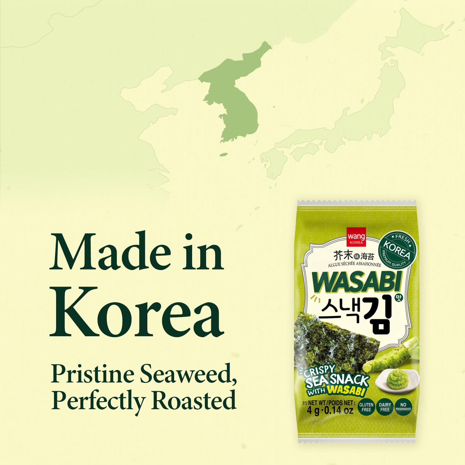 Hand holding Wang seaweed sheet showing scale and portable convenience