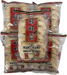 Want Want front packaging showing sugar-glazed crackers and pack details, convenient snack