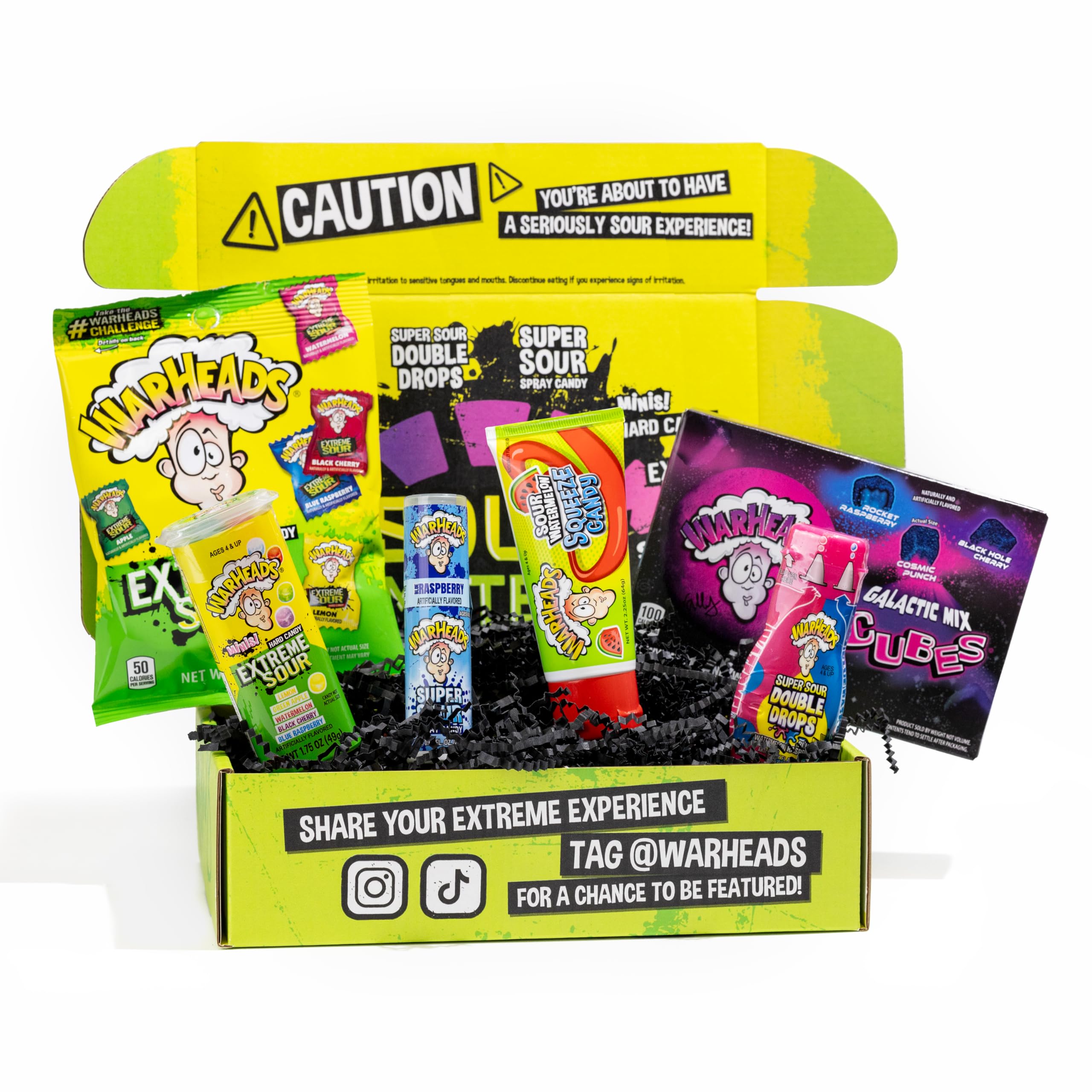Warheads gift box on table at party offering fun challenge and shareable treats