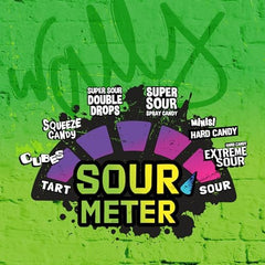 Hand squeezing a Warheads super sour spray delivering instant tang for tasting