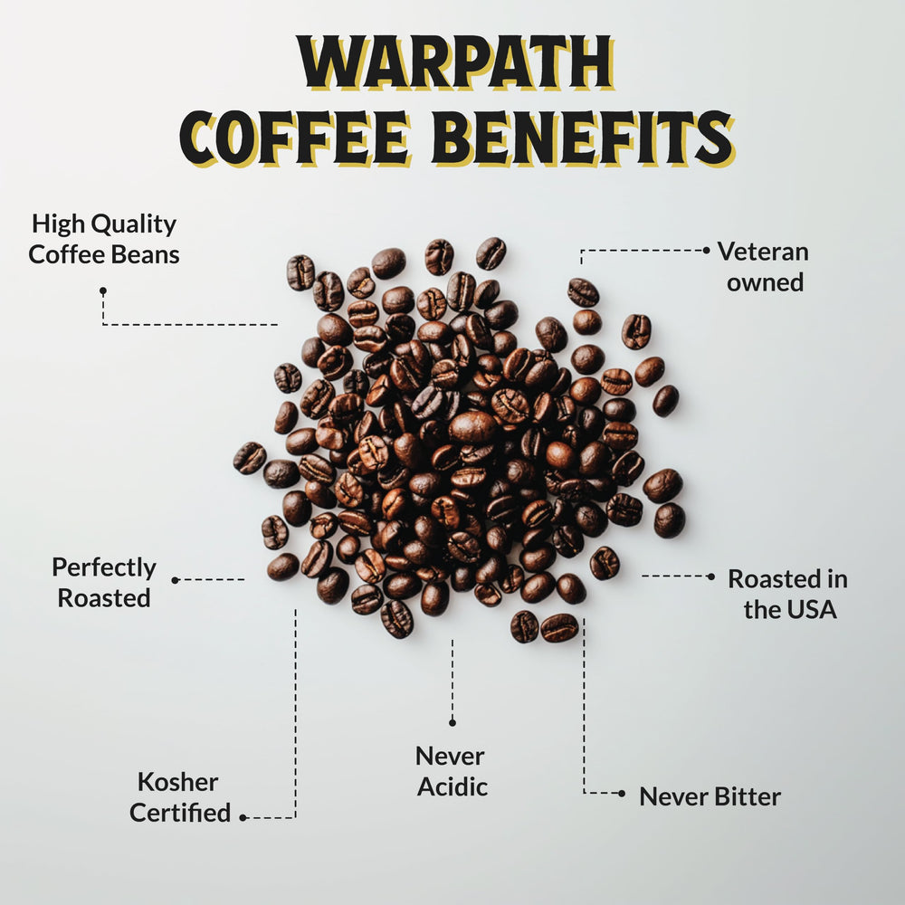 Warpath Coffee brewed cup in kitchen lifestyle scene conveying rich flavor and energy