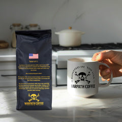 Warpath Coffee bag closeup highlighting roast profile and aroma for quality assurance