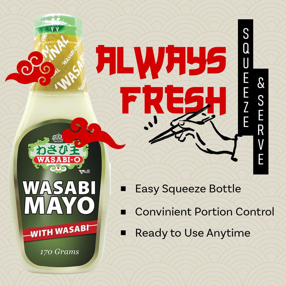 Wasabi-O drizzled on sushi roll adding bright wasabi flavor and visual appeal