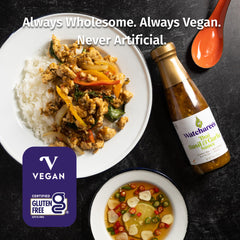 WATCHAREE'S sauce in a wok stir-fry adding restaurant-style flavor to vegetables