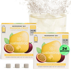 waterdrop front packaging showing Pineberry Passion Fruit Pear flavors and benefits