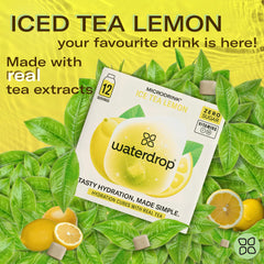 waterdrop MICRODRINK close-up of a single Iced Tea Lemon cube texture and size
